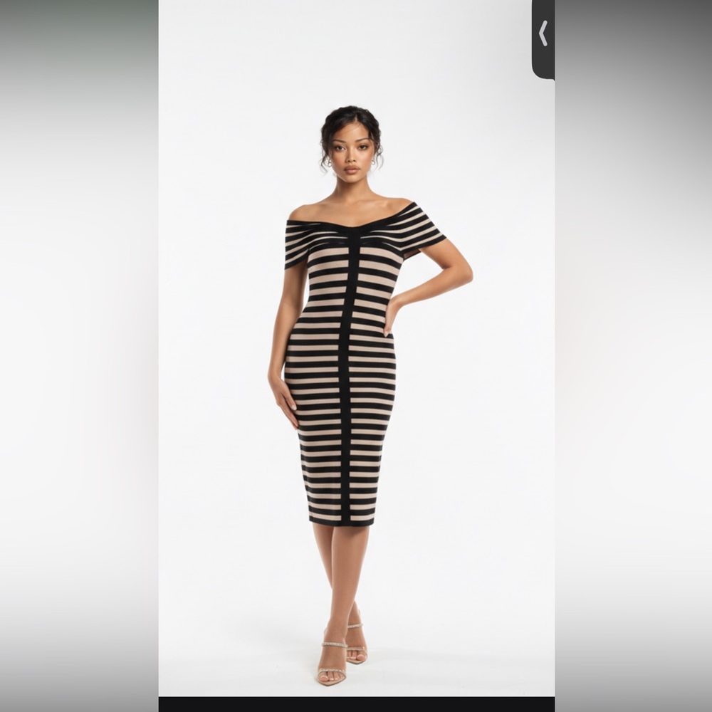 Asymmetrical Black and Cream Bodycon Cocktail Dress